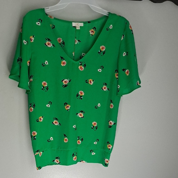 C Green Floral Flutter Sleeve Women's Blouse Size Small - Picture 1 of 3